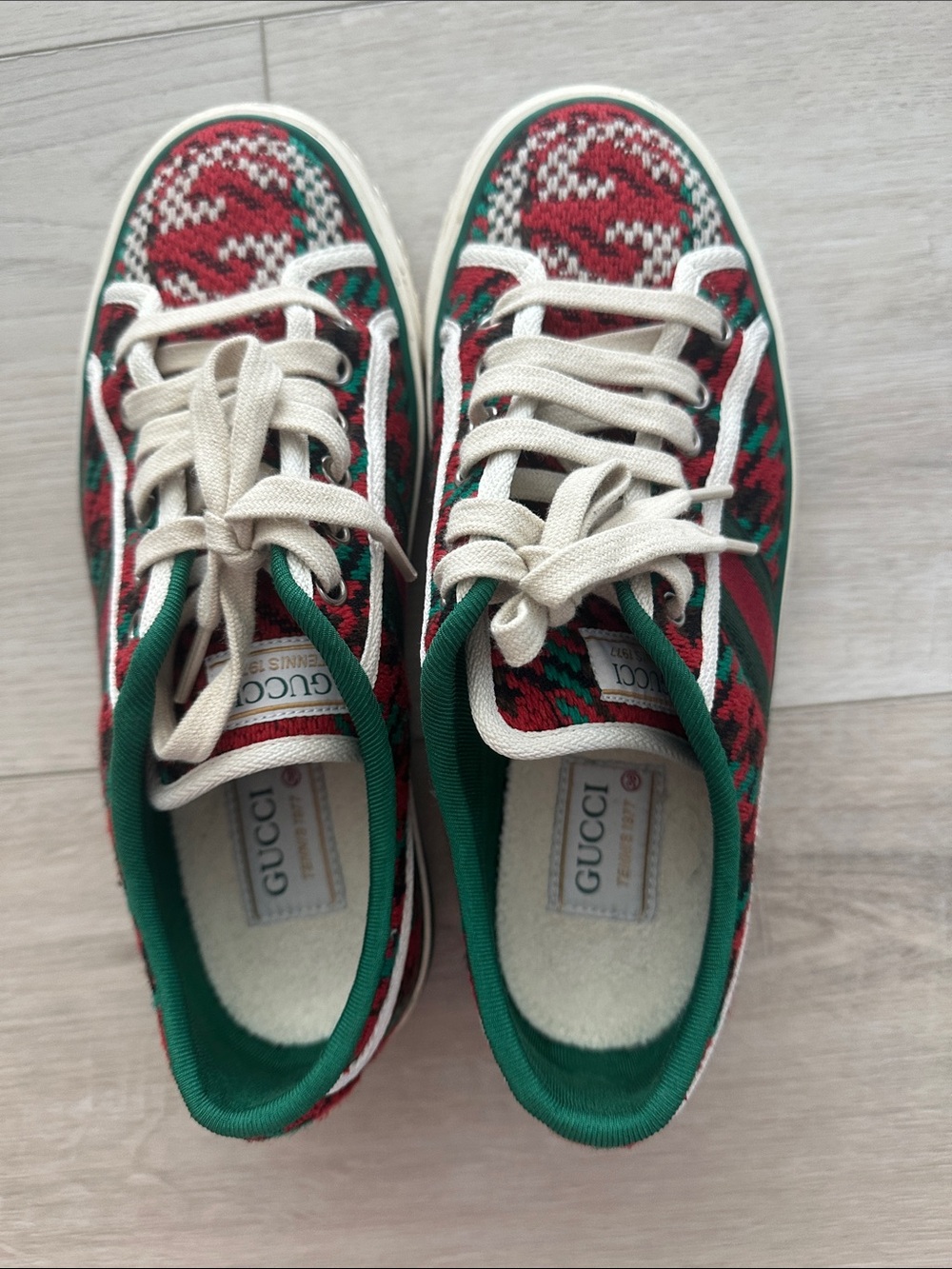 Gucci Tennis 1977 GG Knit Sneakers Red Green Wool Size 38 - Picture 3 of 6